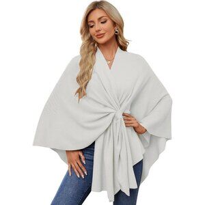 Women's Light Smoky Gray Elegant Poncho Sweater Spring Fall Winter Shawl Wraps